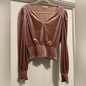 Velvet Smocked Puff Sleeve Top Blush Pink Romantic Y2K Style Size L Coquette